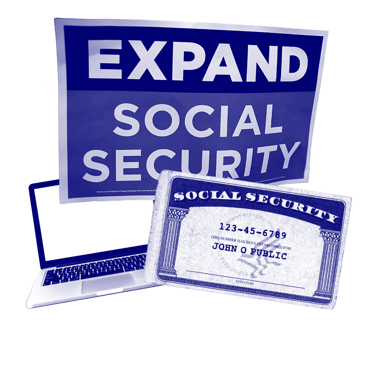 SOAR Imagery Blue (1) Blue tinted Expand Social Security sign, laptop, and Social Security card