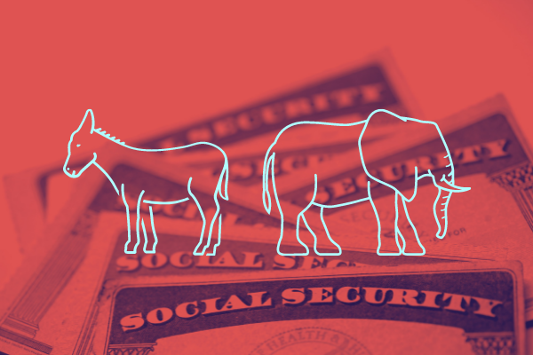social security cards with donkey and elephant background